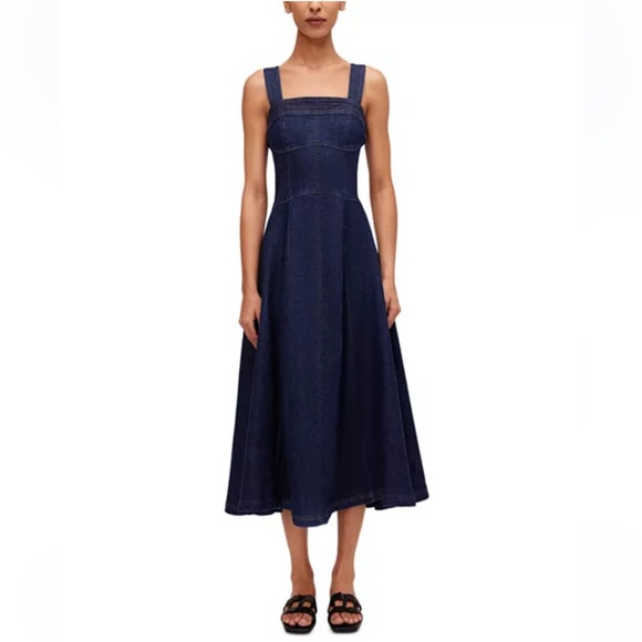 simkhai cici denim dress Simkhai - Cici Indigo Denim Bustier Midi Dress